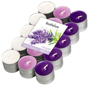 vonné sviečky tealight levanduľa fialová/biela 30 kusov