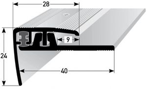 Klick-Treppenkante für Vinyl / Laminat / Parkett "Lakeview", Höhe 4 - 7 mm, 28 mm breit, 2-teilig, Aluminium eloxiert, gebohrt-silber-2700