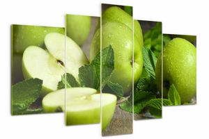 Tulup Bild Acrylbild 5 Teile 170x100 cm Wandkunstdrucke - Grüne Äpfel