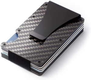 Kreditkartenetui Herren- Kartenetui Herren mit RFID Schutz - Card Holder Wallet für 12 Karten - Geldbörse Herren Kompakt Schwarz- Mini Carbon Fiber Wallet