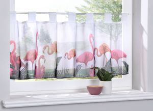 Scheibengardine »Digital Druck« Voile Kurzgardine SChlaufen Transparent Digital Druck Küche Fenster Modern HxB 40x120 cm Flamingos, 10000262