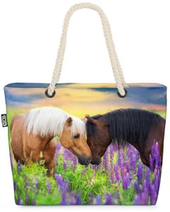 VOID Pferde Blumen Strandtasche Shopper 58x38x16cm 23L XXL Einkaufstasche Tasche Reisetasche Beach Bag