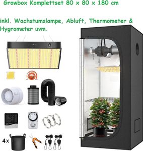 JUNG Gewächshaus Growbox Komplettset Anzuchtset mit Zuchtzelt LED Lampe, Anbau Pflanzen, BxTxH: 80x80x180,00 cm, Growbox, Gewächshaus Komplett Set