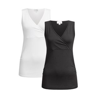 Stilltop - Umstandstop - Doppelpack - Still-Shirt für Damen - Stillfunktion - Schwangerschaft - soft  (L, Schwarz Weiß)