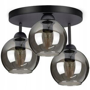 Plafond, Deckenleuchte mit 3 Lichtquellen, Glasschirme in schwarz, transparent, 3x E27