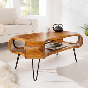 Design Couchtisch ORGANIC LIVING 100cm Sheesham stone finish Massivholz handmade Hairpin Legs
