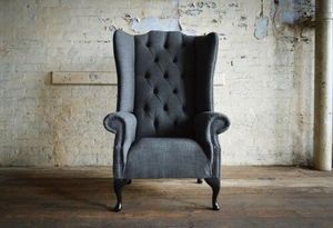 Designerski fotel skrzydłowy Chesterfield tkanina kanapa sofa tapicerka sofy fotele telewizor