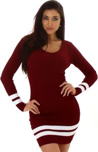 Damen Strickkleid Pulloverkleid Stretch Feinripp Streifen, Dunkelrot