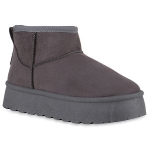 VAN HILL Damen Warm Gefütterte Winter Boots Bequeme Profil-Sohle Schuhe 840827, Farbe: Grau, Größe: 38
