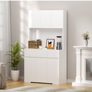 Küchenschrank mit Arbeitsplatte, Buffetschrank mit LED-Beleuchtung und Steckdose, 170 x 38,5 x 100 cm, Weiß