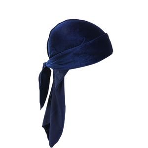 Durag-Mütze, einfarbig, ultraweich, hält warm, Samt, für Herren und Damen, Kopfwickel mit langem Schwanz für den Winter, Dunkelblau