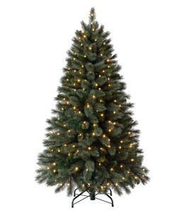 Dehner Künstlicher Weihnachtsbaum Odin, mit LED-Beleuchtung warmweiß, inkl. Metallständer, Höhe 150 cm, Ø 99 cm, PVC/Metall, grün