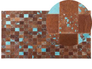 BELIANI Teppich Braun mit Blau 80 x 150 cm aus Leder Patchwork Handgefertigt Rechteckig Modern