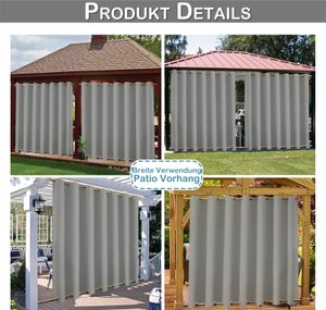 1 Stück Grau Outdoor Vorhang Wetterfest Wasserdicht Mit ösen Oben Und Unten Verdunkelungsvorhang Outdoorvorhänge Blickdicht Vorhänge Gardinen Für Balkon Terrasse Garten Patio, 254x213cm