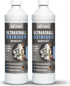 bio-chem Ultraschallreiniger Konzentrat Werkstatt 2L - Effektive Flüssigkeit für die Reinigung von Vergaser & Bauteilen im Ultraschallgerät oder Ultraschallbad - Für Aluminium & Metall geeignet