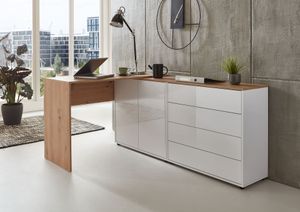 BMG Möbel Eckschreibtisch Mailand Set 3 (Computertisch, Winkelschreibtisch, Homeoffice, Bürotisch),  Germany (weiß-Oberboden Artisan Eiche/Hochglanz weiß)