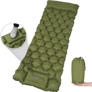 PuluomisIsomatte Selbstaufblasend 10 cm dick, Isomatten Camping outdoor wasserdicht aufblasbar Luftmatratze Matratze mit Fußpresse Pumpe, grün