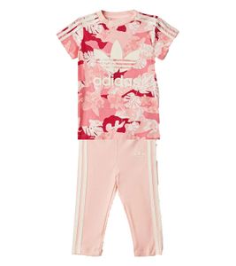 adidas Kinder Jogging-Anzug Set aus T-Shirt und Hose Tee Dress Set Rosa Camouflage, Größe:74