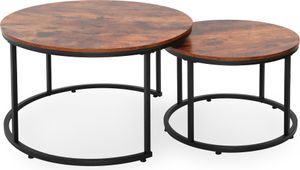 Couchtisch 2er Set aus Holz Wohnzimmertisch Modern in Beistelltisch Set 2 in 1 mit Metallgestell für Wohnzimmer, rund, Eiche dunkel