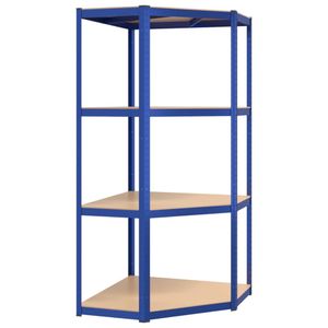 Möbel - CLORIS Eckregal mit 4 Böden Blau Stahl & Holzwerkstoff, 12,77 kg 152852