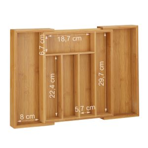 relaxdays Besteckkasten Bambus 45cm ausziehbar, Maße zusammengeschoben H x B x T: ca. 5 x 29 x 34 cm, Maße ausgezogen H x B x T: ca. 5 x 48 x 34 cm