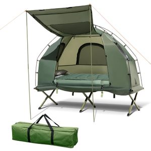 GOPLUS 5 in 1 Camping Zelt 1 Person mit Liege, Feldbett mit Sonnenschutz & Luftmatratze & Luftkissen & Schlafsack, inkl.Pumpe
