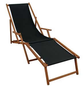 Liegestuhl schwarz Sonnenliege Fußteil Gartenliege Holz Deckchair Strandstuhl Gartenmöbel 10-305 F