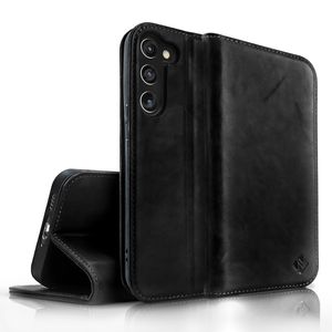 NALIA Echt-Leder Flip-Case kompatibel mit Samsung Galaxy S23 Hülle, 360 Grad Bookcase, RFID-Schutz, Klapphülle mit Kartenfächern und Magnetverschluss, Handyhülle mit Standfunktion, Farbe:Schwarz