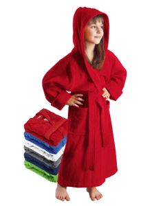 Arus Bademantel mit Kapuze für Kinder, Farbe:Rot, Größe:140