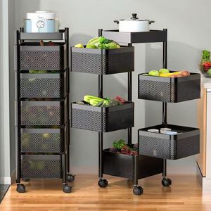 Servierwagen, 5 Ebenen Rotierende Küchenwagen, Rollwagen mit 4 Rollen, Quadrat Beistellwagen aus Metall, Multifunktions Küchenregal, Küchentrolley