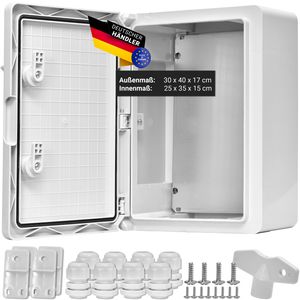 Wasserdichter Schaltschrank 30x40cm mit Schutzklasse IP65 und umlaufender Dichtung | ABS Kunststoff Schaltkasten mit verzinkter Montageplatte