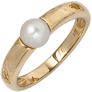 JOBO Damen Ring 585 Gold Gelbgold 1 Süßwasser Perle Goldring Größe 58