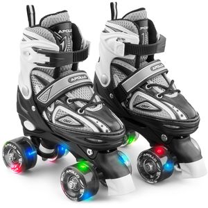 Apollo Super Quad X Pro | verstellbare Rollschuhe für Kinder | komfortable, größenverstellbare LED Roller Skates | Rollschuhe für Mädchen und Jungen | Größen 31 - 42 Größe M (35-38) - schwarz