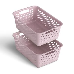 2 Stück Aufbewahrungskorb 5L mit Griffen - BPA-Frei - Organizer ( 30 x 20 x 11 cm / Rosa ) - Körbchen für Bad Küche Schlafzimmer, Haushaltskorb