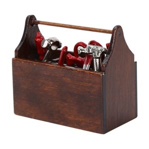 Jimdary Puppenhaus-Werkzeugkasten, Mini-Werkzeugkasten-Modell, Holz mit Mini-Werkzeugen Puppenhaus-Zubehör-Ornament für Puppenhaus