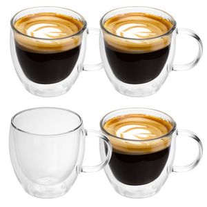 Intirilife 4x dvojstenná sada termo pohárov 100 - 200 ml - termo sklo Termo poháre s izoláciou z úst Fúkané sklo na latte macchiato Espresso Sklenené sklo na čaj Sklenené sklo na kávu s rukoväťou