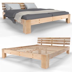 SANZARO Holzbett 160 x 200 cm - Massivholz Bett Kiefer Doppelbett Balkenbett Bettgestell Bettrahmen Lattenrost, Natur