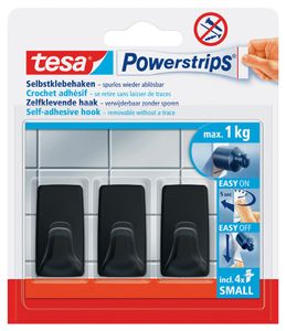 tesa Powerstrips Haken SMALL Rechteck schwarz 3 Haken + 4 Powerstrips Small