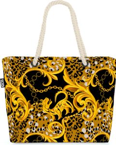 VOID Ornamente Schwarz Gold Strandtasche Shopper 58x38x16cm 23L XXL Einkaufstasche Tasche Reisetasche Beach Bag