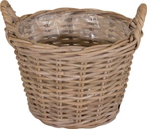 Weide Pflanzkorb natur mit Folie - 40 cm - Holz Blumenkorb mit Henkel - Garten Deko Rattan Landhaus Blumentopf foliert