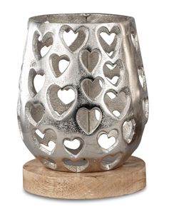 Formano Windlicht Herz 14 x 19 cm Aluminium Mangoholz Dekoration Leuchter