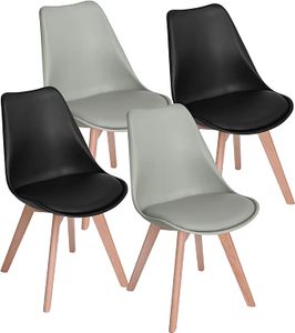 IPOTIUS 4er Set Esszimmerstühle mit Massivholz Buche Bein, Skandinavisch Design Gepolsterter Küchenstühle Stuhl Holz, Schwarz + Grau