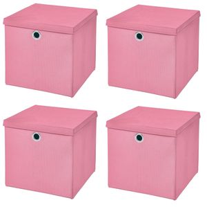4 Stück Rosa Faltbox 28 x 28 x 28 cm  Aufbewahrungsbox faltbar mit Deckel