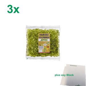 Haribo Goldbären Apfel Officepack (3x1kg Beutel Gummibärchen grün) sortenrein + usy Block