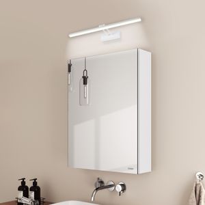 EMKE Spiegelschrank und Spiegellampen,50x65x14.5cm 2 Glasböden Weiß Badspiegelschrank und Weiß Wandleuchten Kaltweiß Licht 6500k
