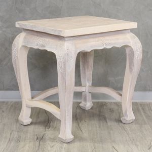 Opium Hocker Tisch Holzhocker Beistelltisch Nachttisch Blumenhocker Eckig Akazien Holz Barock Massiv Weiß Groß