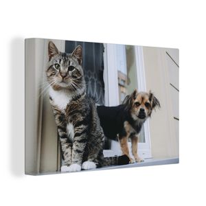 OneMillionCanvasses® - Leinwandbilder - 120x80 cm, Katze - Hund - Tiere, Wandbilder Kunstdruck Wanddekoration - Wanddekorationen - Wohnzimmer