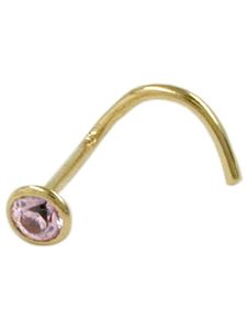 Nasenstecker 25mm Spirale mit Zirkonia rund pink 18Kt Gold gold 2,5mm