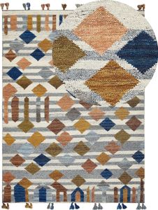 BELIANI Kelim-Teppich Mehrfarbig Wolle und Baumwolle 160 x 230 cm mit Quasten Geometrischem Muster Handgewebt Boho Fußbodenheizung Geeignet