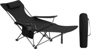 WOLTU Campingstuhl klappbarer Angelstuhl ultraleichter Stuhl Liegestuhl mit Lehne Fußstütze Getränkehalter Aufbewahrungstasche Sonnenstuhl belastbar 150 kg Faltstuhl aus Oxford-Gewebe, schwarz